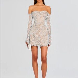 Retrofete Strapless Lace Dress in Soft Blue
